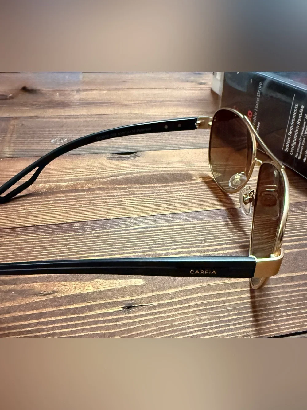 CARFIA Gold Aviator Sunglasses Brown Lenses Black Arms